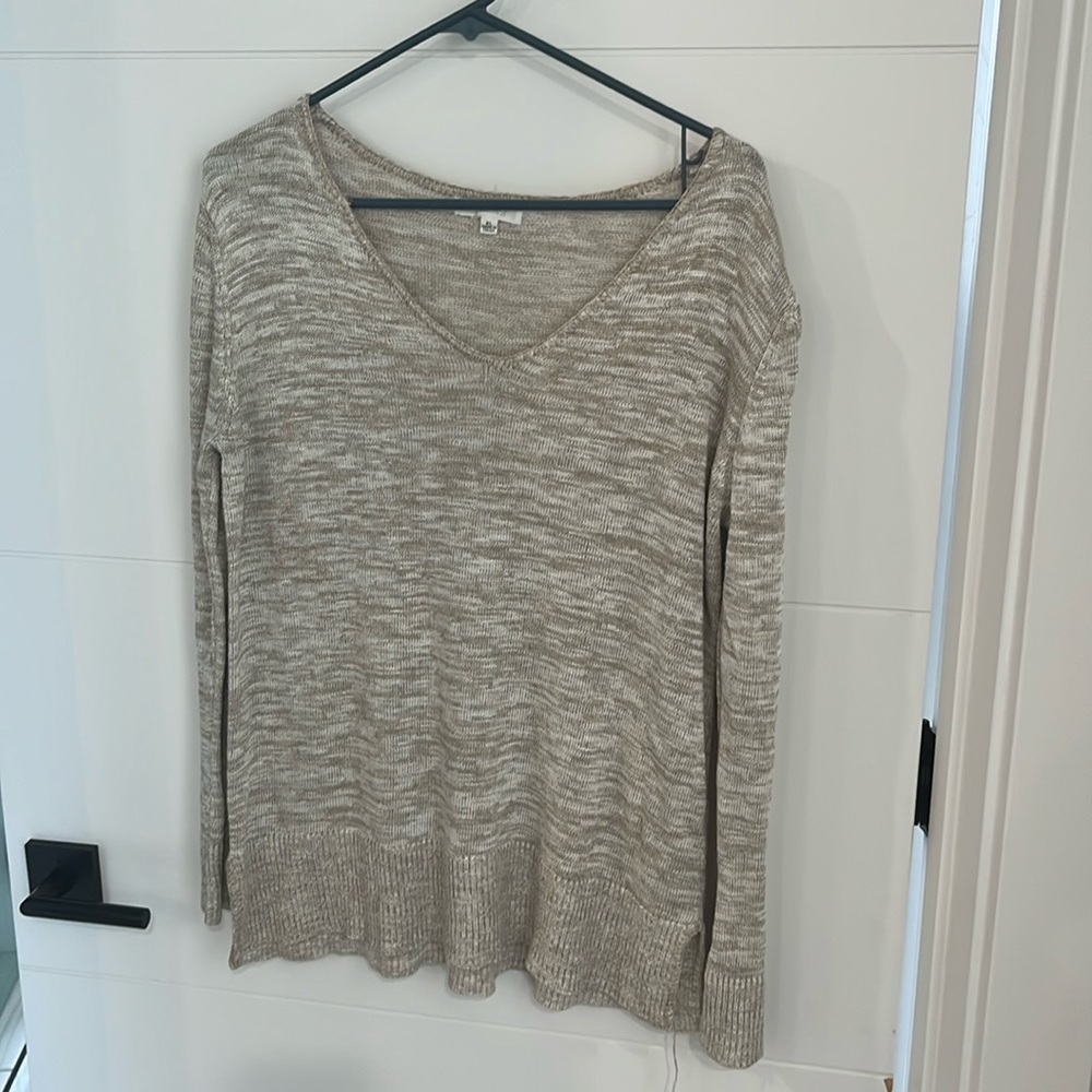 Brown and white long sleeve sweater- light